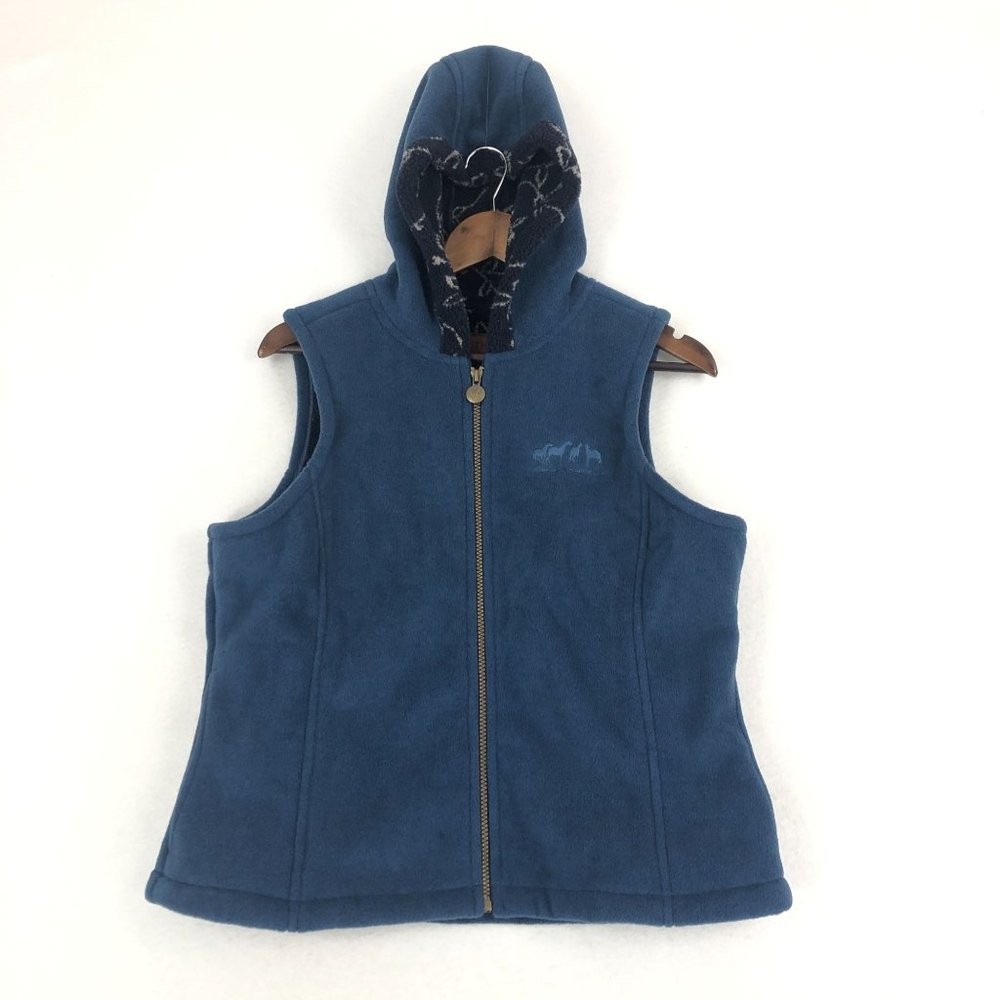 Outback Women's Size Medium Blue Hooded Full Zip Front Sleeveless Fleece Vest